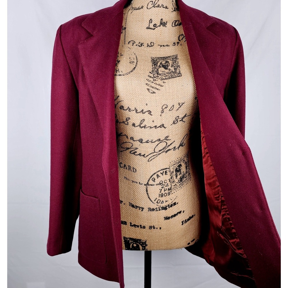 J G Hook Womens Burgundy Wool Single-Breasted Blazer Jacket Size 10 Gold Buttons